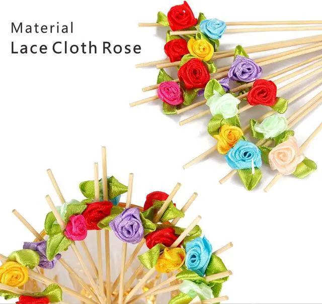 Alt view image 3 of 7 - Minisland Multicolor Rose Flower Bamboo Cocktail Picks, Fancy Toothpicks | 4.7 in Decorative Appetizer Skewers,100 ct. Great for Charcuterie, Weddings, Bridal Showers, Valentines, Birthdays. MSL129