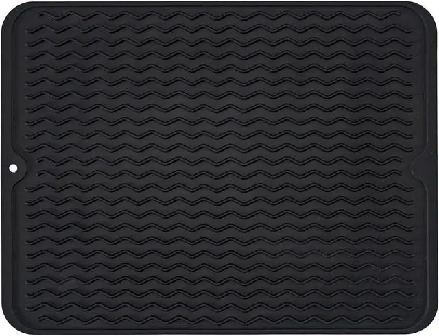 Main image of Large 17" x 14" Silicone Dish Drying Mat for Kitchen Counter, Easy clean, Quick Dry, Heat-resistant Dish Drainer Mat for Sink,Refrigerator or Drawer liner (Food Grade Silicone-Black)