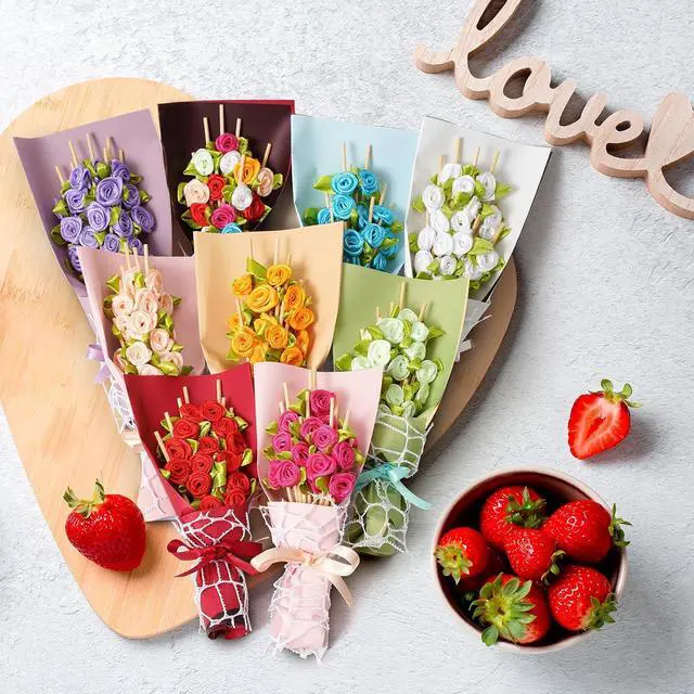 Alt view image 7 of 7 - Minisland Multicolor Rose Flower Bamboo Cocktail Picks, Fancy Toothpicks | 4.7 in Decorative Appetizer Skewers,100 ct. Great for Charcuterie, Weddings, Bridal Showers, Valentines, Birthdays. MSL129