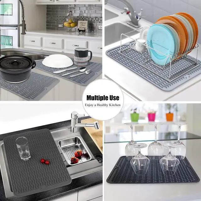 Alt view image 7 of 7 - Large 17" x 14" Silicone Dish Drying Mat for Kitchen Counter, Easy clean, Quick Dry, Heat-resistant Dish Drainer Mat for Sink,Refrigerator or Drawer liner (Food Grade Silicone-Black)