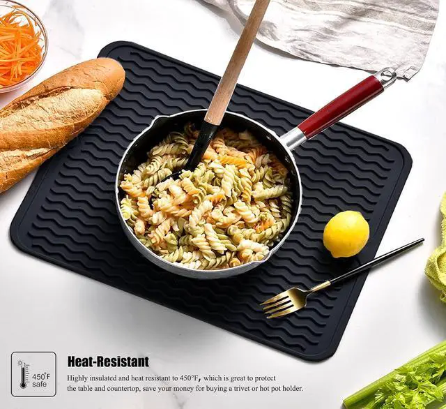Alt view image 6 of 7 - Large 17" x 14" Silicone Dish Drying Mat for Kitchen Counter, Easy clean, Quick Dry, Heat-resistant Dish Drainer Mat for Sink,Refrigerator or Drawer liner (Food Grade Silicone-Black)