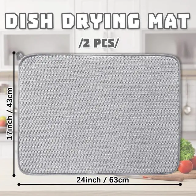 Alt view image 2 of 7 - 2Pcs XXL Dish Drying Mat,Absorbent Microfiber Dish Drainer Mats,Kitchen Counter Pads for Coffee Countertops,Sinks,Draining Racks(24×17",Gray)