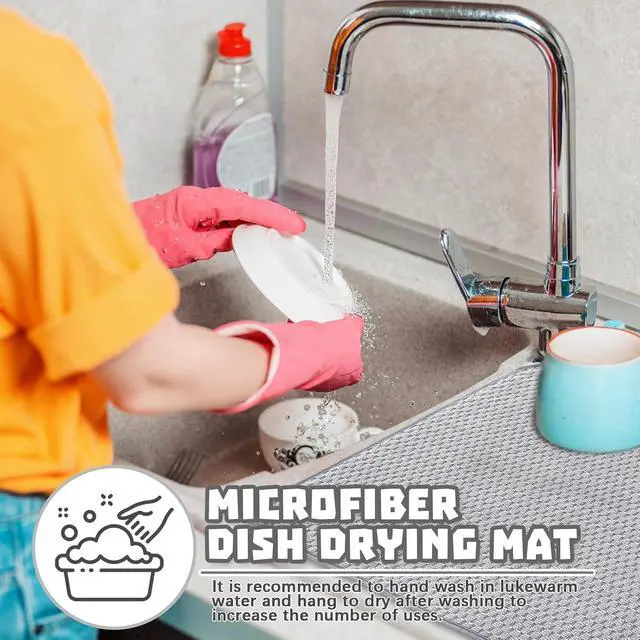 Alt view image 5 of 7 - 2Pcs XXL Dish Drying Mat,Absorbent Microfiber Dish Drainer Mats,Kitchen Counter Pads for Coffee Countertops,Sinks,Draining Racks(24×17",Gray)