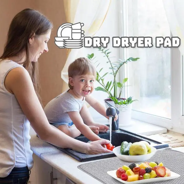 Alt view image 7 of 7 - 2Pcs XXL Dish Drying Mat,Absorbent Microfiber Dish Drainer Mats,Kitchen Counter Pads for Coffee Countertops,Sinks,Draining Racks(24×17",Gray)