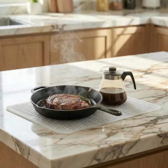 Alt view image 7 of 7 - MicoYang Silicone Dish Drying Mat Quick-Dry Ridges Counter & Sink Pad, Heat-Resistant Trivet to 450°F, Non-Slip & Dishwasher Safe, Roll-Up Storage, 18 Colors & 9 Sizes (Translucent, 16"×12")
