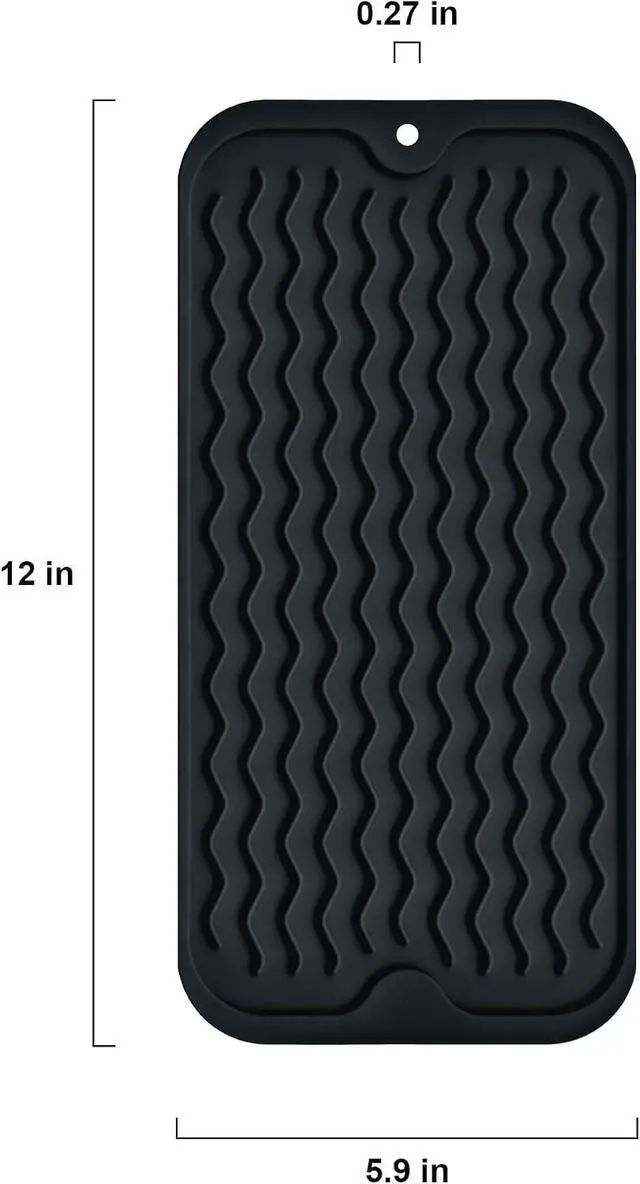 Alt view image 3 of 7 - Silicone Dish Drying Mat, Non-Slip Easy Clean Sink Mat, Black, 12" x 6" | Quick-Dry Ridges, Large Heat-resistant Dish Drainer Mat for Kitchen Counter, Hangable & Roll-Up for Storage, Dishwasher Safe