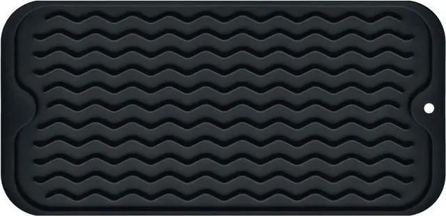 Main image of Silicone Dish Drying Mat, Non-Slip Easy Clean Sink Mat, Black, 12" x 6" | Quick-Dry Ridges, Large Heat-resistant Dish Drainer Mat for Kitchen Counter, Hangable & Roll-Up for Storage, Dishwasher Safe