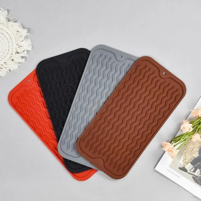 Alt view image 7 of 7 - Silicone Dish Drying Mat, Non-Slip Easy Clean Sink Mat, Black, 12" x 6" | Quick-Dry Ridges, Large Heat-resistant Dish Drainer Mat for Kitchen Counter, Hangable & Roll-Up for Storage, Dishwasher Safe