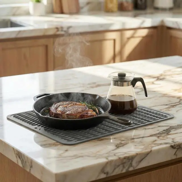 Alt view image 6 of 7 - MicoYang Silicone Dish Drying Mat, Grey, 16"×12" | Quick-Dry Ridges, Heat-Resistant Trivet to 450°F, Non-Slip & Dishwasher Safe, Roll-Up Storage, 18 Colors & 9 Sizes Available