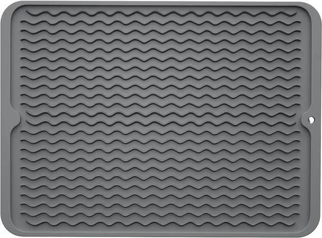 Main image of ZLR Silicone Dish Drying Mat for Kitchen Counter, Eco-Friendly Fast Dry Dish Mat, Easy Clean Multi Usage Drying Matt, Heat Resistant Trivet, 12" x 16" Large, Dark Gray