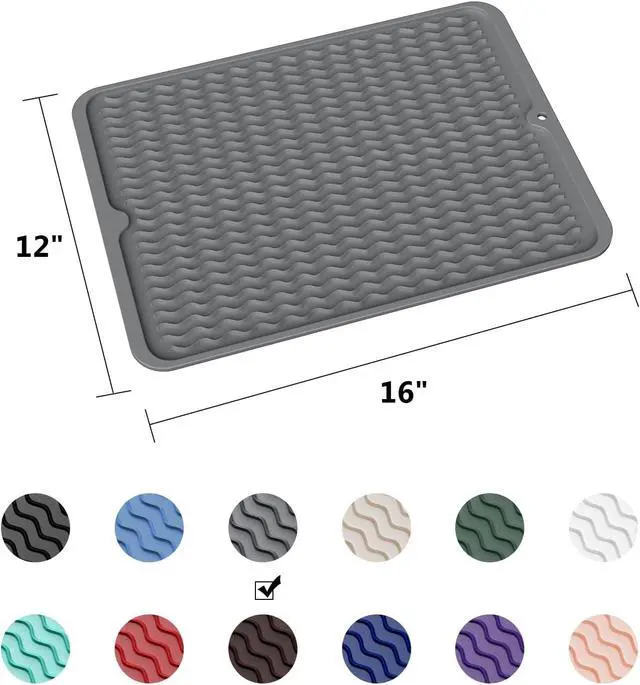 Alt view image 6 of 7 - ZLR Silicone Dish Drying Mat for Kitchen Counter, Eco-Friendly Fast Dry Dish Mat, Easy Clean Multi Usage Drying Matt, Heat Resistant Trivet, 12" x 16" Large, Dark Gray