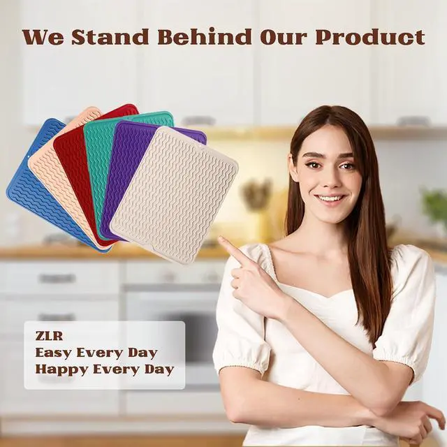Alt view image 7 of 7 - ZLR Silicone Dish Drying Mat for Kitchen Counter, Eco-Friendly Fast Dry Dish Mat, Easy Clean Multi Usage Drying Matt, Heat Resistant Trivet, 12" x 16" Large, Dark Gray