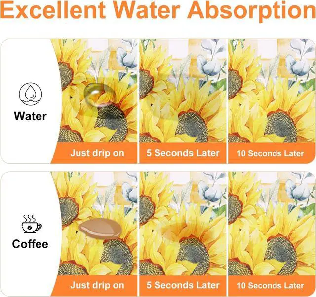 Alt view image 4 of 7 - LOKHOM 12"x20" Dish Drying MatSunflower Coffee Mat | Vintage Floral Prints, Ultra Absorbent, Quick Dry Dish Drainer Rack Mat, Heat Resistant, For Countertop Sink Kitchen Counter