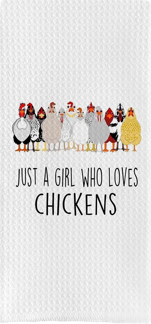 Main image of DOTAIN Funny Farmhouse Just a Girl Who Loves Chickens Waffle Weave Dish Towel Cloth Decor,Chicken Themed Washable Dishcloth for Kitchen Bathroom(24x16inch)