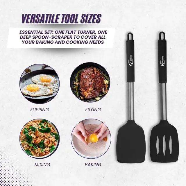 Alt view image 2 of 7 - Premium Silicone Spatula Set (2-Piece) High Heat-Resistant, Non-Slip Grip Baking, Cooking, Mixing BPA-Free, Great Gift for Home Chefs,