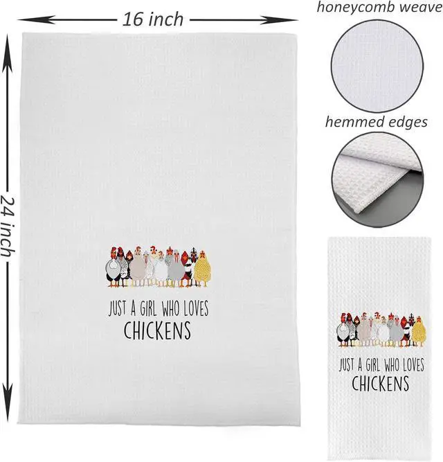 Alt view image 4 of 4 - DOTAIN Funny Farmhouse Just a Girl Who Loves Chickens Waffle Weave Dish Towel Cloth Decor,Chicken Themed Washable Dishcloth for Kitchen Bathroom(24x16inch)