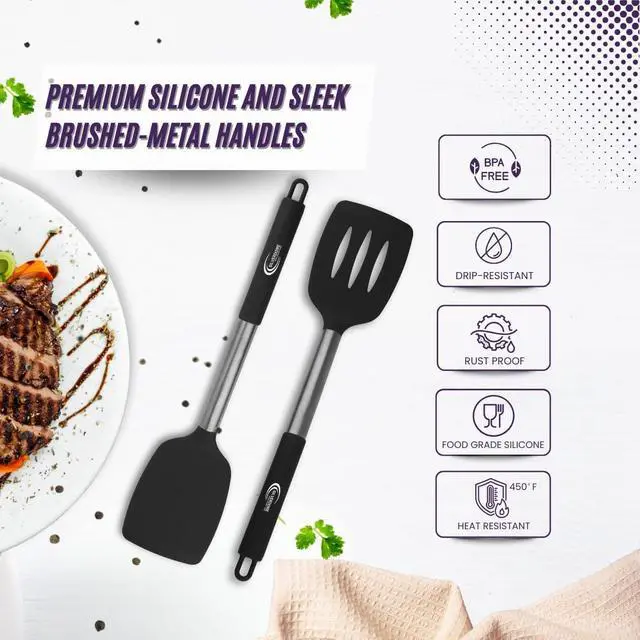 Alt view image 6 of 7 - Premium Silicone Spatula Set (2-Piece) High Heat-Resistant, Non-Slip Grip Baking, Cooking, Mixing BPA-Free, Great Gift for Home Chefs,