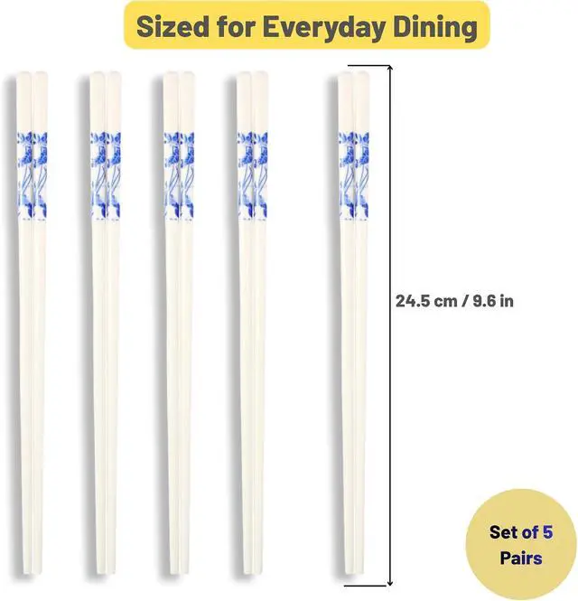 Alt view image 3 of 7 - Porcelain Chopsticks Set of 5 Pairs, Reusable Bone Ceramic Chopsticks, Dishwasher Safe, Non-Slip Design, Elegant Gift Box for Family or Restaurant Use (lotus)
