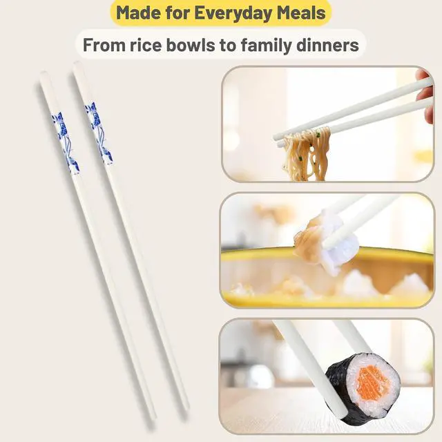 Alt view image 4 of 7 - Porcelain Chopsticks Set of 5 Pairs, Reusable Bone Ceramic Chopsticks, Dishwasher Safe, Non-Slip Design, Elegant Gift Box for Family or Restaurant Use (lotus)