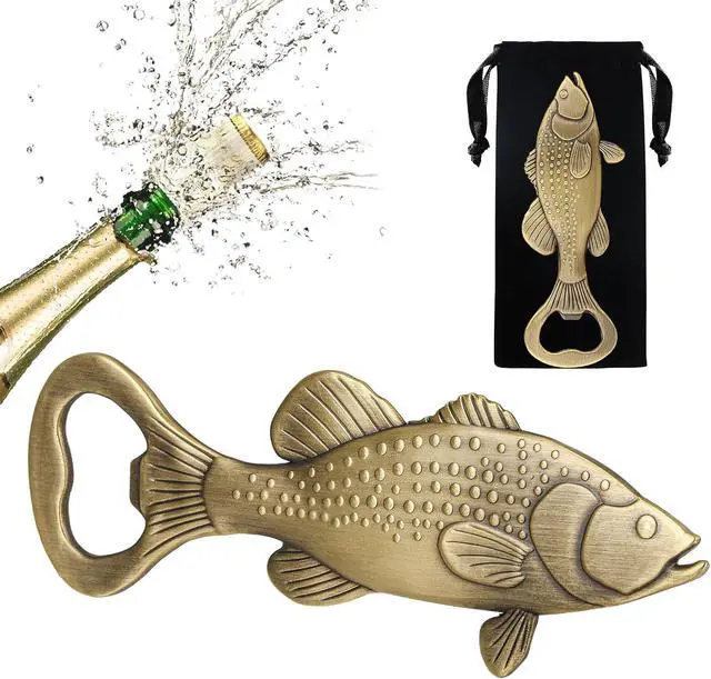 Main image of LKKCHER Bass Beer Bottle Opener, Fishing Gifts for Fisherman, Bass Fish Decoration, Bronze Zinc Alloy with Gift Bag