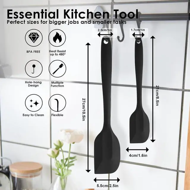 Alt view image 4 of 6 - Silicone Spatula Set 2 Pcs Heat Resistant Rubber Spatula for Non-stick Cookware BPA Free (Black)