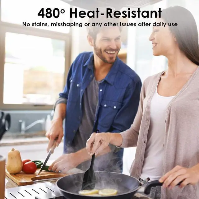 Alt view image 2 of 6 - Silicone Spatula Set 2 Pcs Heat Resistant Rubber Spatula for Non-stick Cookware BPA Free (Black)