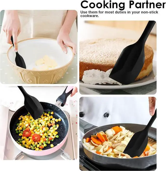 Alt view image 6 of 6 - Silicone Spatula Set 2 Pcs Heat Resistant Rubber Spatula for Non-stick Cookware BPA Free (Black)
