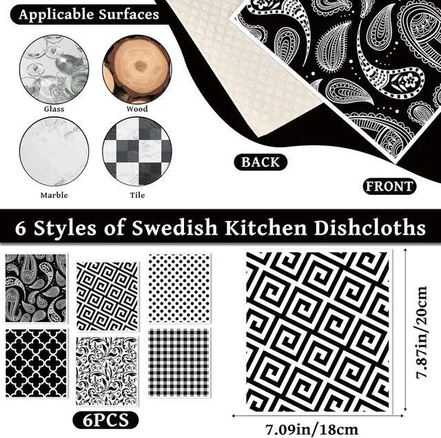 Alt view image 2 of 7 - Reusable Swedish Dishcloths for Kitchen, Geometric Dish Cloths | 6 Pcs, Absorbent Modern Design, Cellulose Cleaning Towels Wipes, Cooking Home Decor Housewarming Gifts