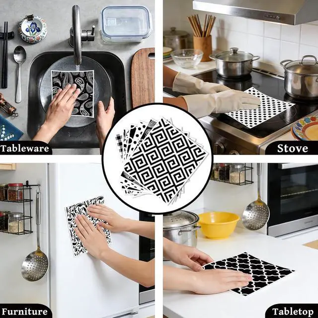 Alt view image 6 of 7 - Reusable Swedish Dishcloths for Kitchen, Geometric Dish Cloths | 6 Pcs, Absorbent Modern Design, Cellulose Cleaning Towels Wipes, Cooking Home Decor Housewarming Gifts