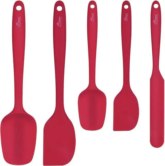 Main image of HOTEC Heat Resistant 600 BPA-Free Silicone Rubber Spatula Set, Kithchen Cooking Spatulas, Baking, Mixing, for Non Stick Cookware, Dishwasher Safe, Red Set of 5