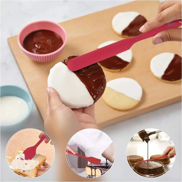 Alt view image 2 of 7 - HOTEC Heat Resistant 600 BPA-Free Silicone Rubber Spatula Set, Kithchen Cooking Spatulas, Baking, Mixing, for Non Stick Cookware, Dishwasher Safe, Red Set of 5