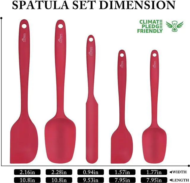 Alt view image 3 of 7 - HOTEC Heat Resistant 600 BPA-Free Silicone Rubber Spatula Set, Kithchen Cooking Spatulas, Baking, Mixing, for Non Stick Cookware, Dishwasher Safe, Red Set of 5