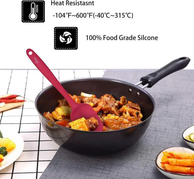 Alt view image 4 of 7 - HOTEC Heat Resistant 600 BPA-Free Silicone Rubber Spatula Set, Kithchen Cooking Spatulas, Baking, Mixing, for Non Stick Cookware, Dishwasher Safe, Red Set of 5