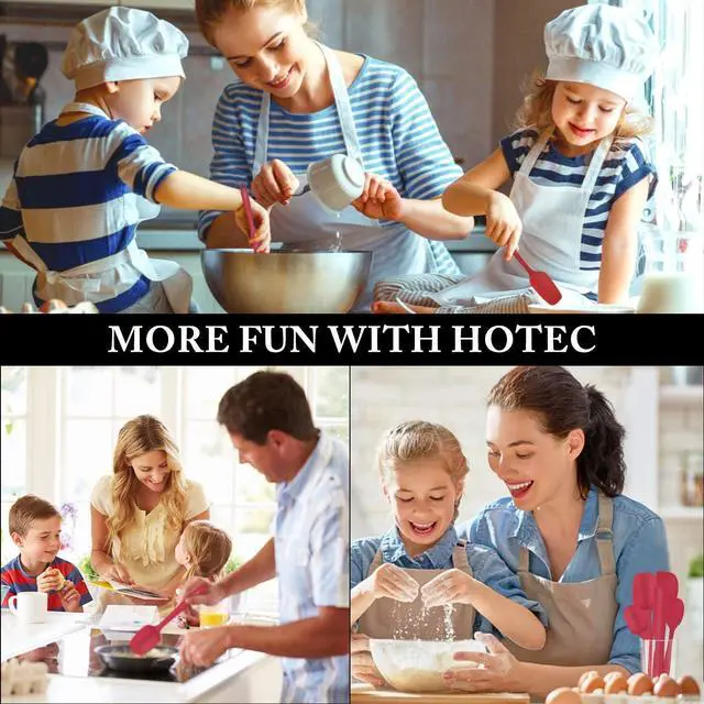 Alt view image 7 of 7 - HOTEC Heat Resistant 600 BPA-Free Silicone Rubber Spatula Set, Kithchen Cooking Spatulas, Baking, Mixing, for Non Stick Cookware, Dishwasher Safe, Red Set of 5