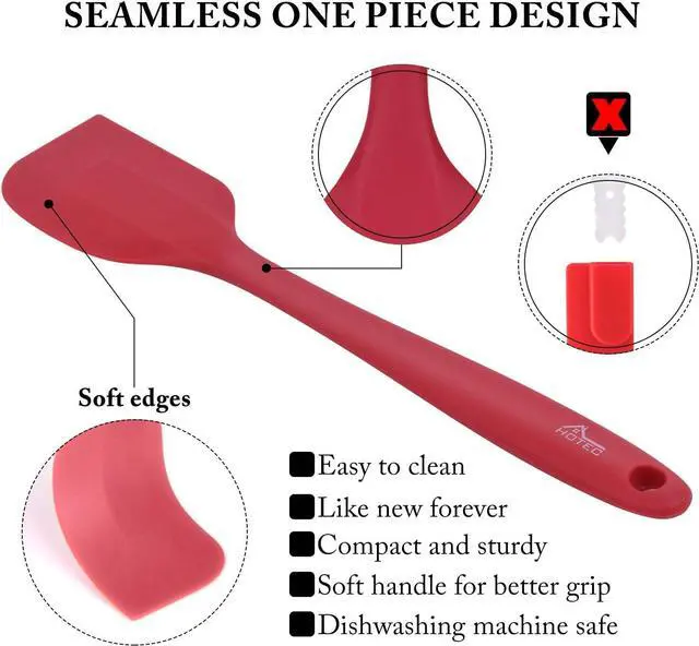 Alt view image 6 of 7 - HOTEC Heat Resistant 600 BPA-Free Silicone Rubber Spatula Set, Kithchen Cooking Spatulas, Baking, Mixing, for Non Stick Cookware, Dishwasher Safe, Red Set of 5