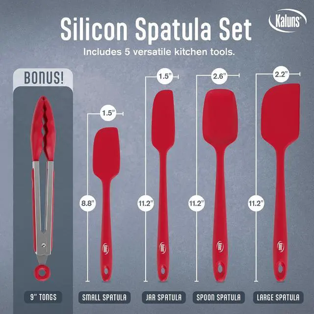 Alt view image 2 of 7 - Kaluns Silicone Spatula Set, 4 Rubber Spatulas 600°F Heat Resistant, Nonstick Seamless Design with Stainless Steel Core, Dishwasher Safe, BPA free, Bonus Tongs Included