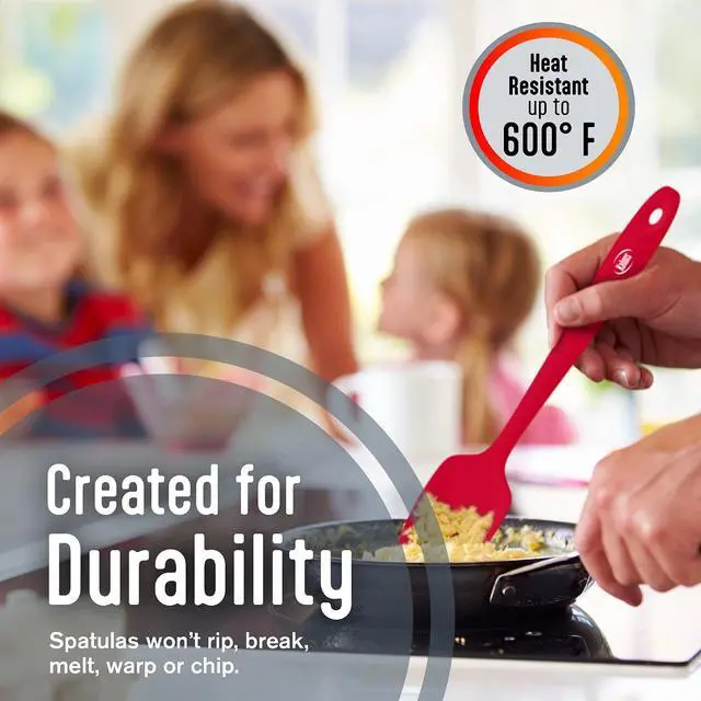 Alt view image 3 of 7 - Kaluns Silicone Spatula Set, 4 Rubber Spatulas 600°F Heat Resistant, Nonstick Seamless Design with Stainless Steel Core, Dishwasher Safe, BPA free, Bonus Tongs Included