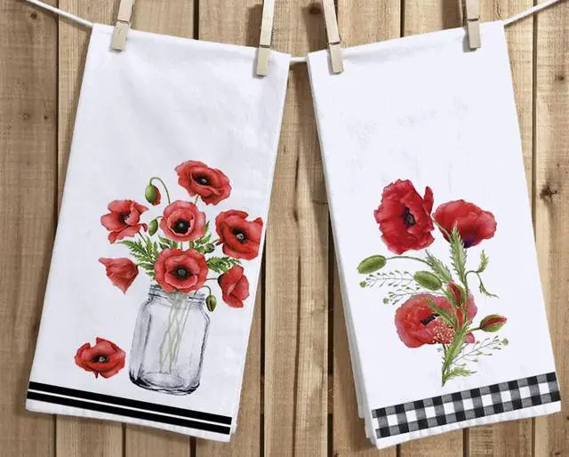 Alt view image 4 of 6 - Secarond Watercolor Poppy Flower Kitchen Dish Towel 18 x 28 Inch Set of 2, Spring Summer Floral Tea Towels Dish Cloth for Cooking Baking