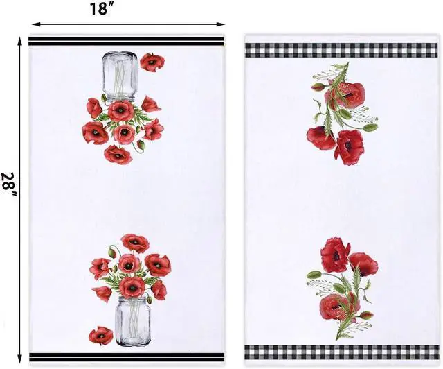 Alt view image 2 of 6 - Secarond Watercolor Poppy Flower Kitchen Dish Towel 18 x 28 Inch Set of 2, Spring Summer Floral Tea Towels Dish Cloth for Cooking Baking