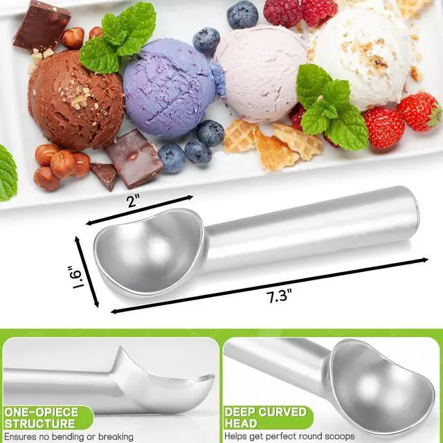 Alt view image 2 of 7 - Ice Cream Scoop,Silver Aluminum Ice Cream Scooper,7.3 Inches One-Piece Design Nonstick Cookie Spoon,Durable,Easy to Clean