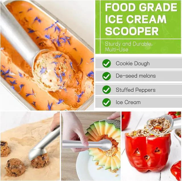 Alt view image 6 of 7 - Ice Cream Scoop,Silver Aluminum Ice Cream Scooper,7.3 Inches One-Piece Design Nonstick Cookie Spoon,Durable,Easy to Clean