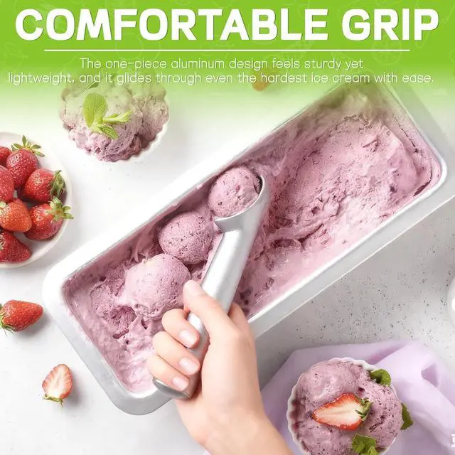 Alt view image 3 of 7 - Ice Cream Scoop,Silver Aluminum Ice Cream Scooper,7.3 Inches One-Piece Design Nonstick Cookie Spoon,Durable,Easy to Clean
