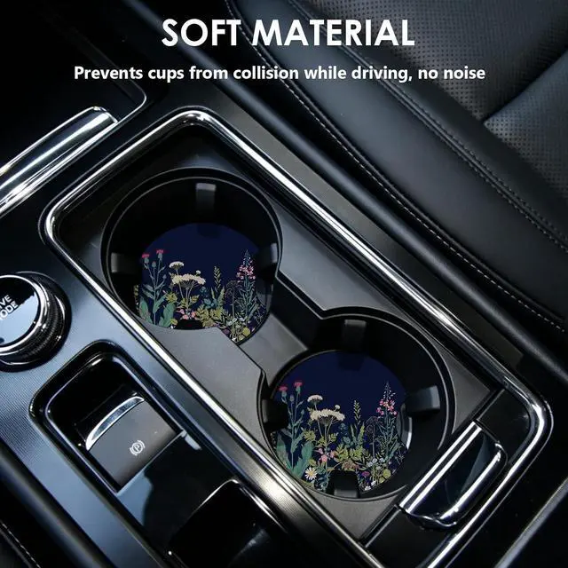 Alt view image 2 of 7 - 2 Pack Car Coasters2.75-inch Neoprene Non-Slip Cup Holder Coasters for CarCute Car Interior Accessories for Men and WomenBlack Flower