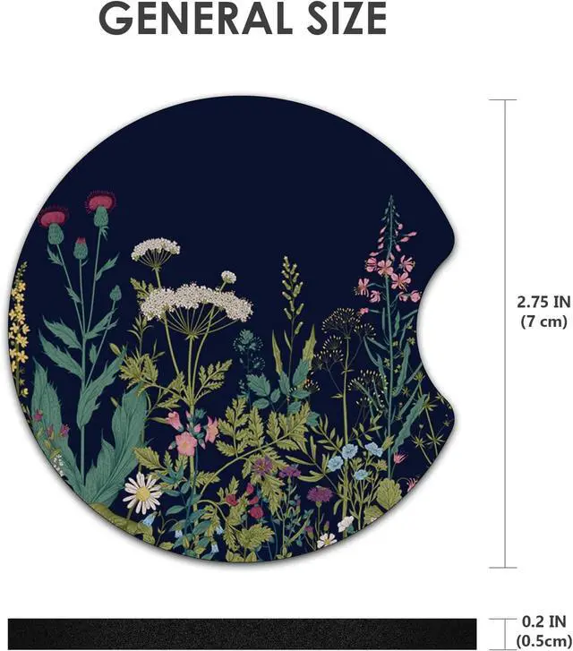 Alt view image 3 of 7 - 2 Pack Car Coasters2.75-inch Neoprene Non-Slip Cup Holder Coasters for CarCute Car Interior Accessories for Men and WomenBlack Flower