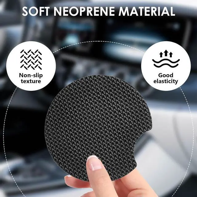 Alt view image 4 of 7 - 2 Pack Car Coasters2.75-inch Neoprene Non-Slip Cup Holder Coasters for CarCute Car Interior Accessories for Men and WomenBlack Flower