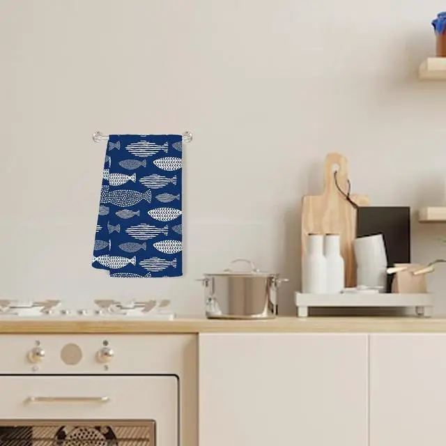 Alt view image 3 of 7 - Jvpke Coastal Beach Kitchen Towels, Navy Blue Fishing Beach Hand Towels for Bathroom, Fish Decor Dish Tea Towels, Coastal Kitchen Bathroom Decor, 16x24 Inch