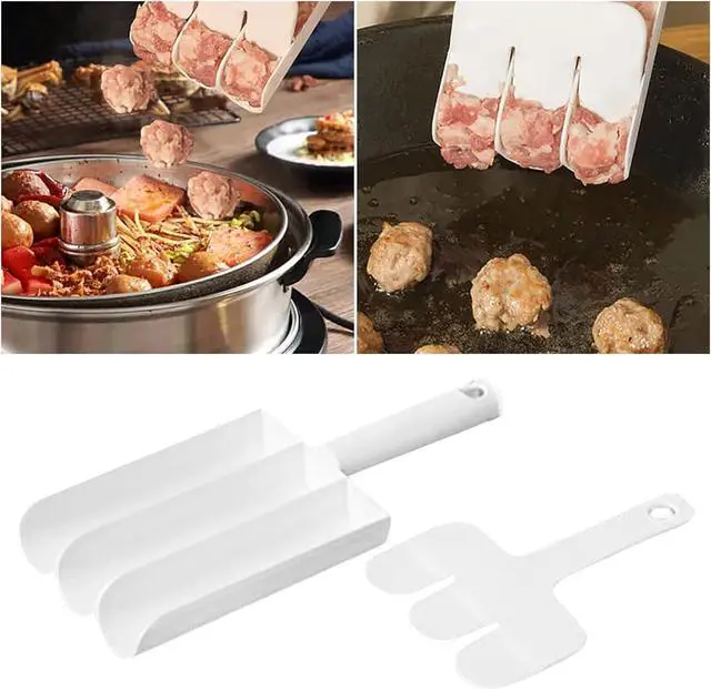 Alt view image 7 of 7 - White Creative Kitchen Triple Meatball Maker, Meat Ball Scoop with Cutting Spade Ball Maker, None-Stick Meatball Maker Melon Ballers Fruit and Vegetable Tools