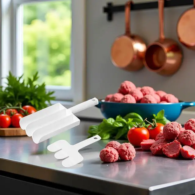 Alt view image 5 of 7 - White Creative Kitchen Triple Meatball Maker, Meat Ball Scoop with Cutting Spade Ball Maker, None-Stick Meatball Maker Melon Ballers Fruit and Vegetable Tools