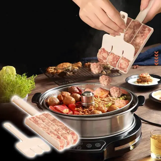 Alt view image 6 of 7 - White Creative Kitchen Triple Meatball Maker, Meat Ball Scoop with Cutting Spade Ball Maker, None-Stick Meatball Maker Melon Ballers Fruit and Vegetable Tools