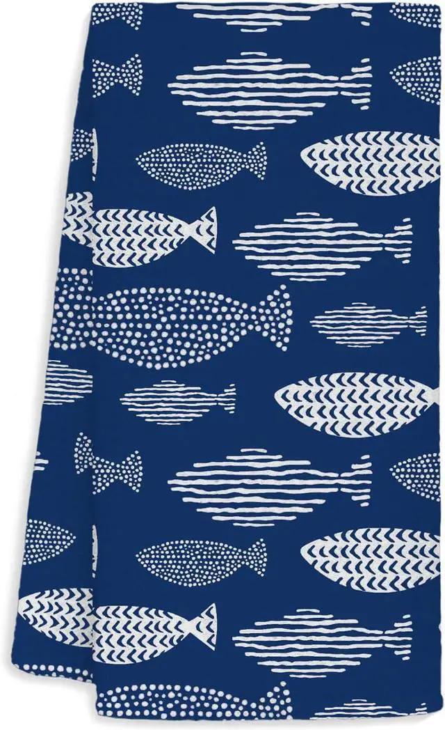 Main image of Jvpke Coastal Beach Kitchen Towels, Navy Blue Fishing Beach Hand Towels for Bathroom, Fish Decor Dish Tea Towels, Coastal Kitchen Bathroom Decor, 16x24 Inch